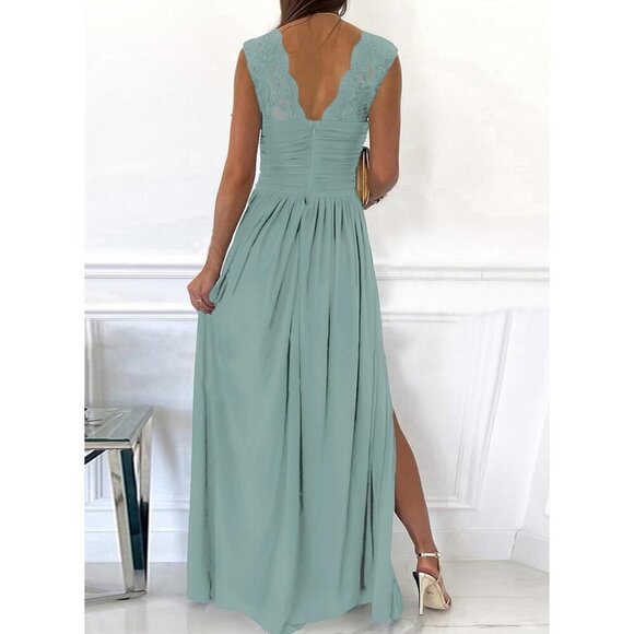 Women's Formal Dresses Green Wrap V-Neck Maxi Dresses - Picture 2 of 7